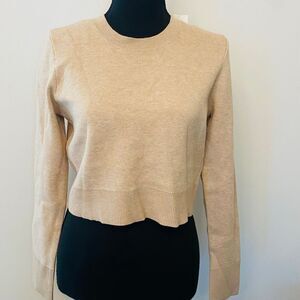 NWT Joie Crew Neck Long Sleeve Cropped Pullover Sweater Tan Small